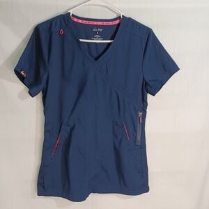 Women's Koi Lite Slim Fit Navy Blue w Pink Trim Scubs Top n Pant Set Size Small